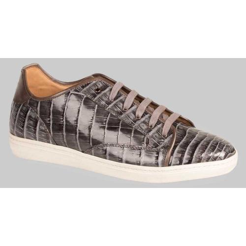 Mezlan "Hickman" 4230-F Grey Genuine Antique Crocodile Lace-up Sneakers.